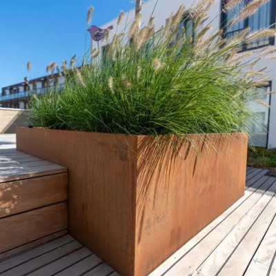 Bac rectangulaire en acier corten - 300 x 50 x 50/60 cm