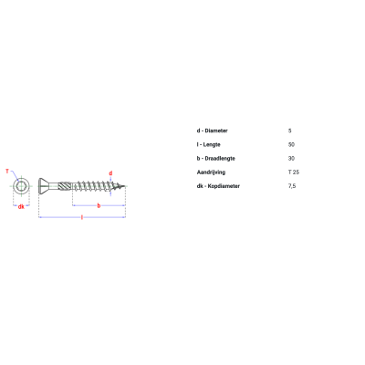 Vis bois tropic TF-T 25 Ø5,0 200pc C2