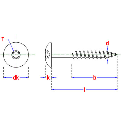 Vis tête bombée HPL Tx20 4,8x38 R3004 A4 (100pc)