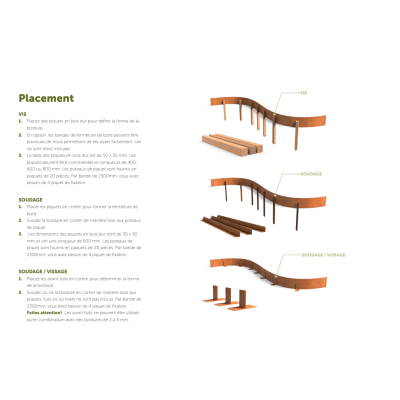 Piquet corten de fixation pour bordure en acier corten 30 x 30 x 600 mm -3 mm