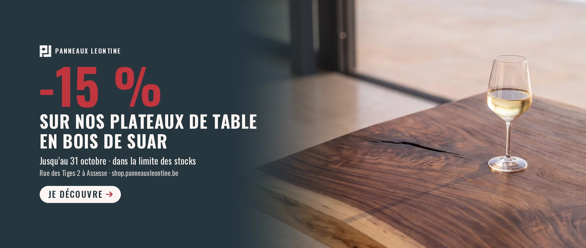-15 % sur nos plateaux de table en bois de suar jusqu'au 31 octobre, dans la limite des stocks